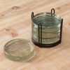 Stylish Set of Four Blocked Glass Coasters & Caddy - Perfect for Home Decor and Entertaining