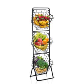 3-Tier Kitchen Storage Basket Organizer for Fruit & Items (type: Style A, Color: Black)